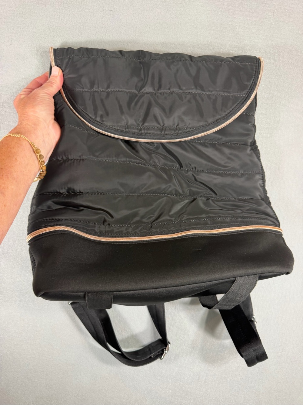 New Stella & Dot “Crush It”Quilted Backpack Gym Black with Rose Gold women’s